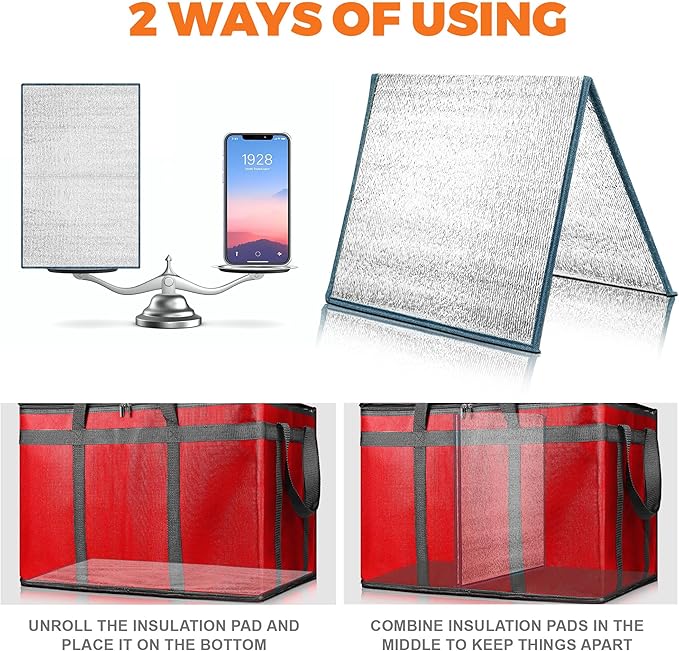 Insulated Food Delivery Bag, Commercial Grade Pizza Carrier for Hot and Cold Food, Large Reusable Catering Cooler Bag 22x15x14, Pizza Delivery Box for Uber Eats, Doordash Essentials