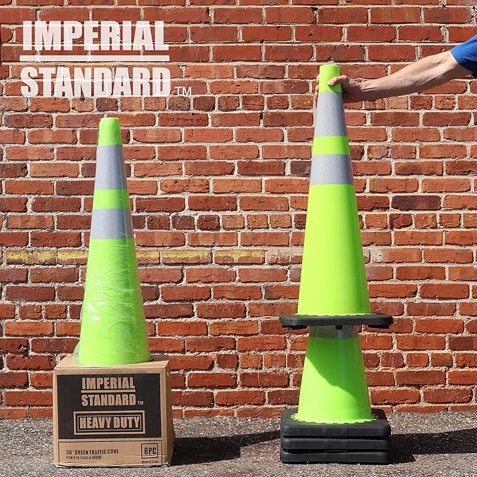Traffic Cones - Safety Cones - 36" Green Cones with 2 Reflective Collars - Construction Cones - Road Cones - Parking Cones - Street Cone (16 pack)