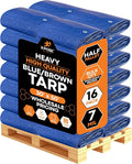 Heavy Blue & Brown Tarp 30' x 50'- Bulk Half Pallet (16 Pack) Weatherproof, Camping, Rain, Wind & Sun - 7 Mil Plastic Tarp Outdoor Cover for Roof, Trailer, RV, Car, Boat - by Xpose Safety
