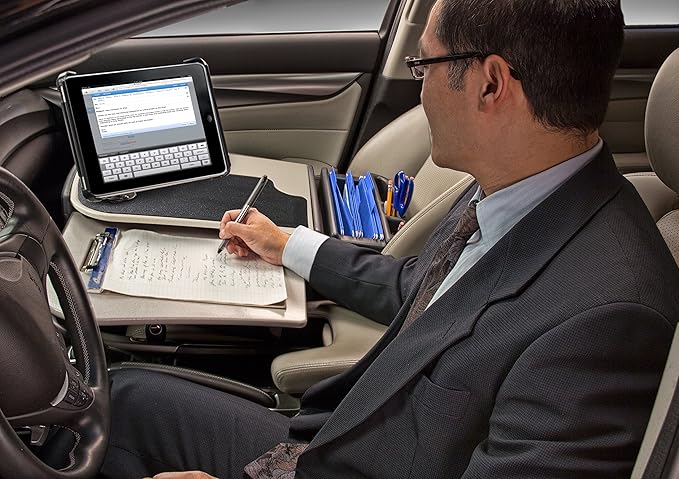 AutoExec GripMaster Car Desk for Your Vehicle Workstation and Mobile Office, Grey with 400 watt Power Inverter and Tablet Mount