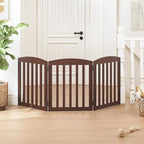 SPIRICH Wooden Freestanding Foldable Dog Gate, Pet Gate Indoor, Dog Gates for Doorways, Stairs, The House, Extra Wide Step Over Puppy Gate, 3 Panels, Brown