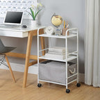 SunnyPoint 3-Tier Rolling Utility Cart – Metal Storage Organizer with Wheels, Mobile Kitchen Cart, Office & Home Organizer, White, 12" D x 16.92" W x 31.1" H
