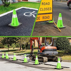 RoadHero 4 Pack Traffic Safety Cones 18 Inch with Black Weighted Base, Plastic PVC Lime Green Traffic Cone with Reflective Collar for Parking Lot, Construction Events, Road Safety