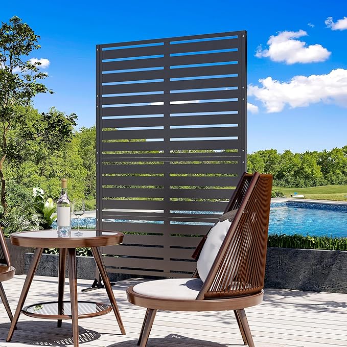 Modern Shade Metal Privacy Screen 72" H x 48" W, Freestanding Decorative Outdoor Privacy Fence Panels for Instant Privacy & Space Division, Patio Screens for Patios Outside Outdoor, Black, 2 Panel