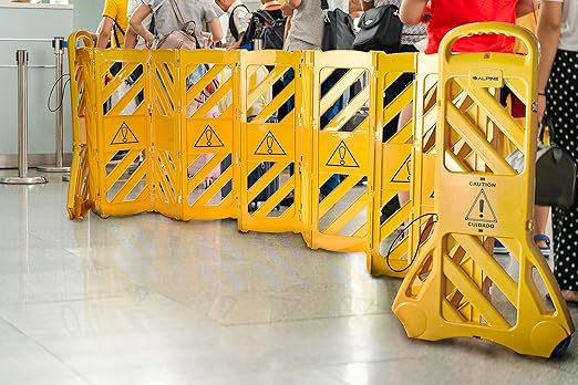 Alpine Commercial Safety Barriers, 13 Foot Expandable Mobile Barricade System - Folding Portable Barrier, Traffic Barricade Fence, Plastic Barricade for Construction, Traffic Control, Driveway Gate