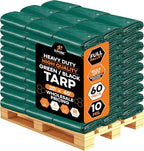 Heavy Duty Poly Tarp 20' x 40' - Bulk Full Pallet (60 Pack) Thick Waterproof, UV Blocking Protective Cover - Reversible Green & Black - 10 Mil Thick Polyethylene - by Xpose Safety