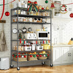 82" H X45 W X18 D Wire Shelving Unit, 6 Tier Adjustable Storage Shelves with Wheels 1200LBS Metal Shelving for Restaurant Garage Pantry Kitchen Closet Commercial,Black
