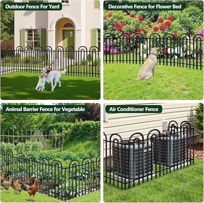 Decorative Garden Fence, 15 Panels No Dig Fence, 32 in(H) x 36.25 ft(L) Animal Barrier for Dogs Rabbits, Rustproof Metal Arched Decorative Garden Fences for Flower Bed, Outdoor, Yard, Patio