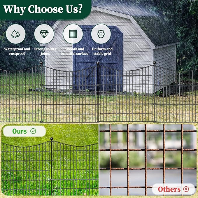 15 Panels No Dig Dog Fence Outdoor for Yard, 32 in(H) X 35.4 ft(L) Decorative Tall Garden Fence Animal Barrier, Rustproof Metal Wire Garden Edging and Borders, Temporary Fencing Stakes