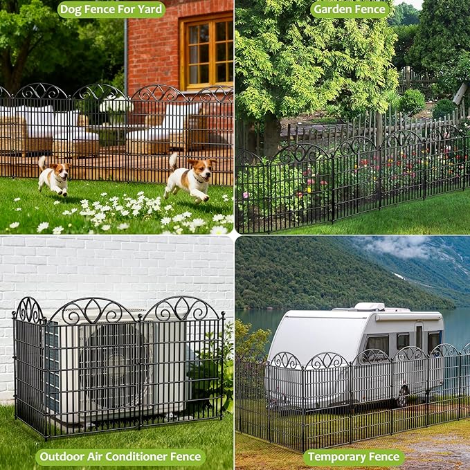 10 Panels No Dig Tall Garden Fence Panel – 44" H X 23.6' L Rustproof Metal Dog Fence Outdoor for Yard, Decorative Animal Barrier Fence for Pet, Garden Border, Patio, Flower Beds| Temporary Fencing