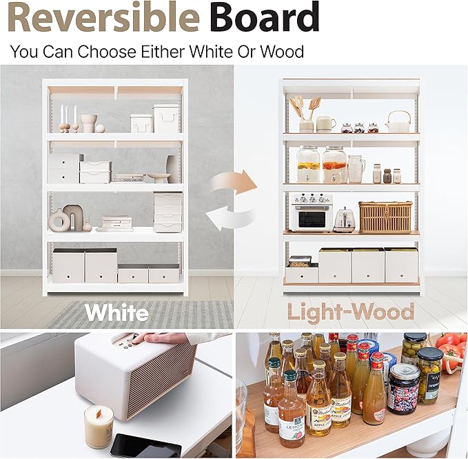 HOMEDANT House 5 Tier Laminated Metal Shelving Unit Adjustable Storage Utility Rack Heavy Duty Shelves Organization Multipurpose Shelf Kitchen Garage Pantry Closet (3, (L) 48.1" W, White)