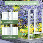 ZXMOTO White Outdoor Garden Fence 5 Panels with 1 Gate,32in (H) x 14ft (L) for Dogs Outside,Metal Wire Fencing Border Animal Barrier,Flower Edging for Yard Landscape Patio Decor, Square