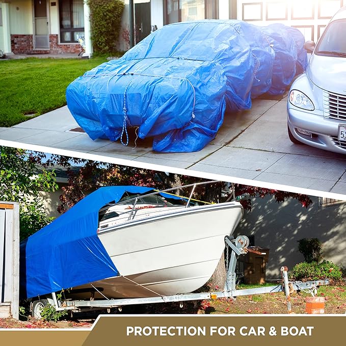 ATERET Multi-Purpose Blue Tarp Cover I Waterproof, 5-Mil Thick Plastic Poly with Grommets Eyes for Secured Tie Down I Great Idea Use for Roof, Camping, Patio, Canopy, Boat, Tent & Camping (20' x 40')
