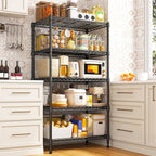 REIBII Metal Shelving 5 Tier Wire Sturdy Storage Shelves Adjustable Steel Organizer Wire Rack for Kitchen Laundry Room Commercial School Storage Room Black 63“Hx 21.65“L x 11.8”D