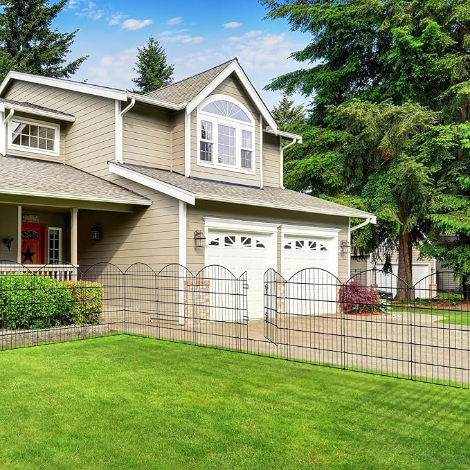 Metal Garden Fence 40 in H x 28 in W 5 Panels (4 Panels + 1 Gate) Total Length 11.6 ft, No Need Dig Rustproof Animal Barrier Fencing Border Fence for Dog, Patio,Yard, Landscape, Flower Bed