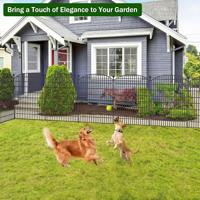 No Dig Decorative Garden Fence 5 Panels, 40 in (H) x 11.8 ft (L), Dog Fence Outdoor for Yard, Rustproof Metal Animal Barrier Ground Stakes Fencing for Garden, Patio, Flower Bed