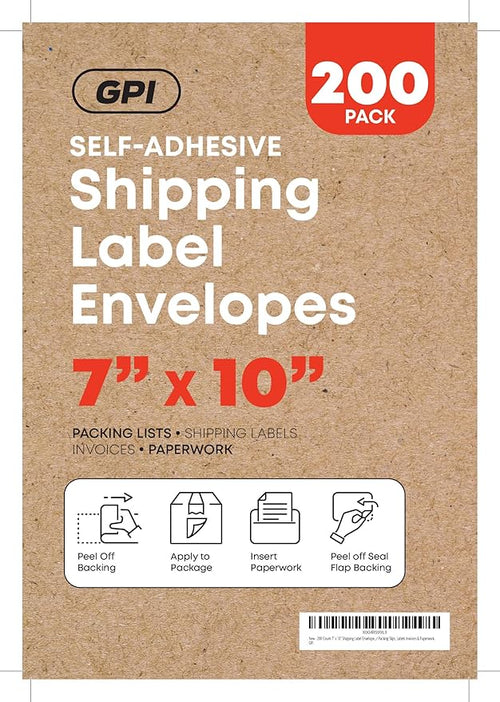 100 Count 7" x 10" Shipping Label Envelopes, Clear Packing List Pouches with Self-Adhesive Back, Top Loading for Shipping Labels Sleeves, for Packing Slips, Labels Invoices & Paperwork. GPI