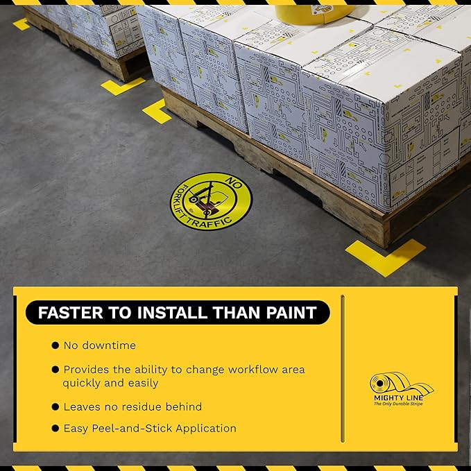 Mighty Line Forklift Floor Sign for Safety, Warning, Heavy-Duty, Peel and Stick, Adhesive, Industrial Quality, No Forklift Traffic, 12"