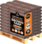 Super Heavy Duty Brown Poly Tarp 12' x 16' - Bulk Full Pallet (108 Pack) Thick Waterproof, UV Blocking Protective Cover - 16 Mil Thick Polyethylene - by Xpose Safety