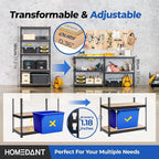 HOMEDANT 35.9" W 5 Tier Heavy Duty Garage Shelving Adjustable Metal Rack Storage Shelves Standing Shelf Unit Organizers Pantry Closet Black 1Pack