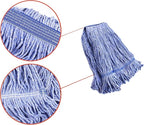 String Mop Heads Replacement Heavy Duty Commercial Grade Blue Cotton Looped End Wet Industrial Cleaning Mop Head Refills (6, Medium)