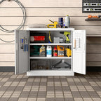 Metal Garage Storage Cabinet with Lock and Pegboard, Steel File Cabinets with 2 Lockable Doors and 2 Adjustable Shelves for Home, School, Office, Garage, Assembly Required, White