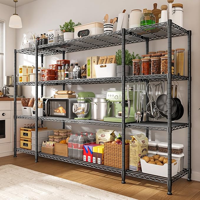 REIBII 78.4''W Wire Shelving Storage Shelves Unit Load 1500LBS,4 Tier Metal Shelving with Adjustable Metal Shelf Wire Rack for Pantry Shelves Commercial Shelving Kitchen Garage 78.4''Wx11.8''Dx59''H