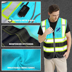 BeautyWill 5 Pack Custom Mesh Safety Vest Customized Logo Class2 High Visibility Reflective Vest with Pockets Construction workwear（Blue Black，4XL ）