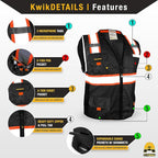 KwikSafety - Charlotte, NC - UNDERBOSS Safety Vest [11 POCKETS] Premium ANSI Class Unrated High Visibility Vest Construction Surveyor Reflective Vest Industrial Work Safety Vest for Men/Black Medium