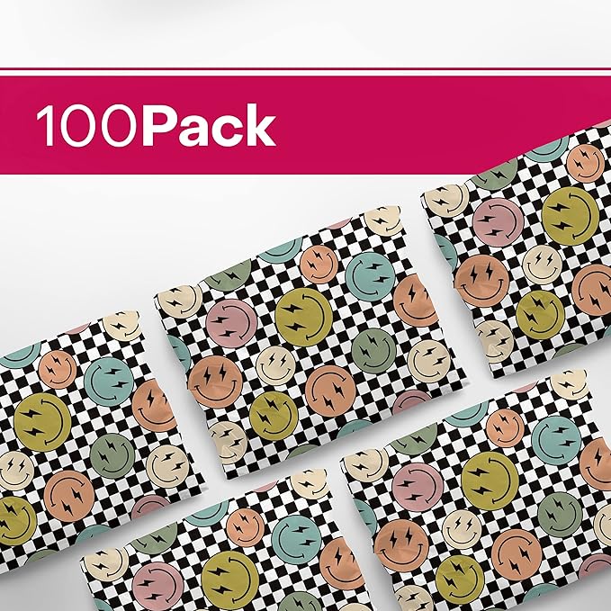 10x13 Poly Mailers – Smiles Checkerboard – Waterproof, Tear-Resistant Shipping Bags with Adhesive Seal – 100 Pack – Package Mint
