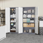 SUNCROWN 72" Metal Storage Cabinet - Heavy-Duty Metal Garage Cabinet with 4 Adjustable Shelves & 2 Doors for Tools, Office, Home, Workshop,Grey & White