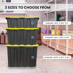 Lifetime Home 4 PACK of X-Large 23 Gallon Plastic Storage Bin Tote Organizing Container with Secure Latching Lids, Stackable, Extra Strength with Built in Handle - Black & Yellow
