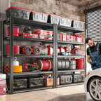 Raybee Storage Shelves 2000LBS Garage Shelving Heavy Duty, 5-Tier Adjustable Garage Shelves, Metal Shelving for Garage, Basement, Warehouse, Pantry, 72" H x 31.5" W x 16.5" D, 2PC, Black