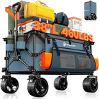 220L Collapsible Wagon Cart Foldable, 460lbs Load Capacity Heavy Duty Folding Beach Wagons with Big All-Terrain Wheels, Utility Carts for Groceries, Shopping, Camping, Sports - Grey&Blue