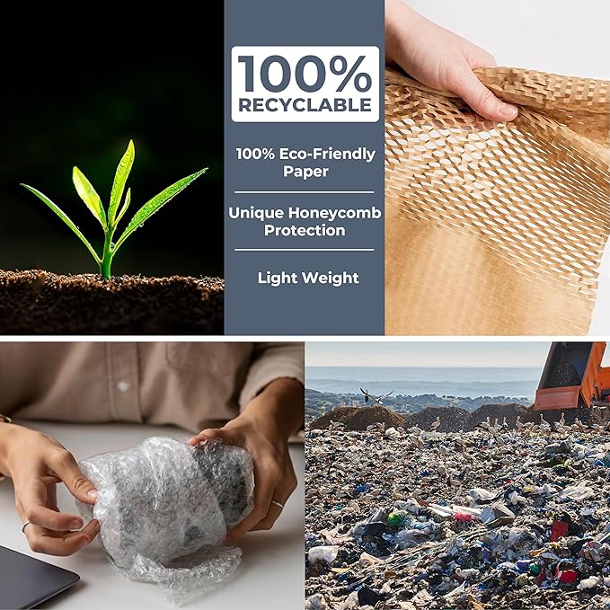 Bubble Wrap Substitute - Honeycomb Packing Paper 15''x280', Cushioning Wrap Moving, Shipping, Packing for Glassware, Plates, Cups with 36 Fragile Sticker Labels