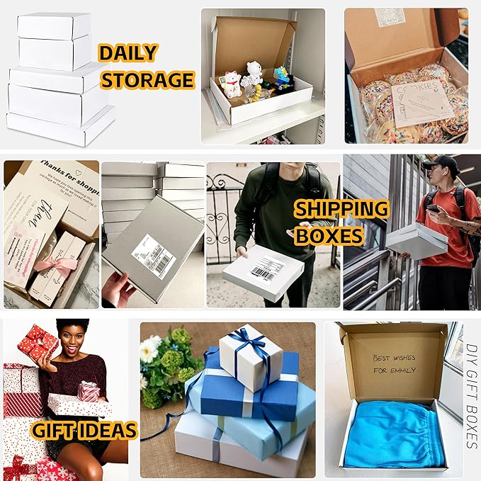13x10x2 inch Small Shipping Boxes Set of 25, White Corrugated Cardboard Box Literature Mailer for Mailing Packing Moving and Storage