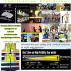 High Visibility Safety Reflective Vest with Pockets and Zipper Construction Hi Vis Work Vest(Yellow/Black XL)
