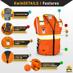 KwikSafety - BIG KAHUNA DIGITAL Safety Vest [LIMITED EDITION] Class 2 ANSI OSHA Reflective Vest Durable High Visibility Vest Construction Safety Vest for Men Industrial Work Gear/Orange 3XL