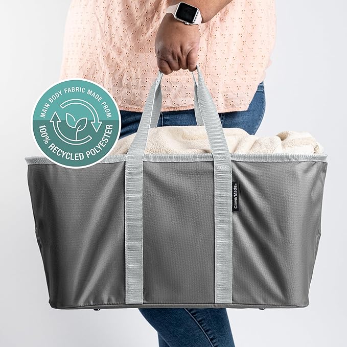 CleverMade Collapsible Laundry Tote - Charcoal Gray 2-Pack 50L - Foldable Storage Organization Container for Clothes Laundry Room Storage Solution