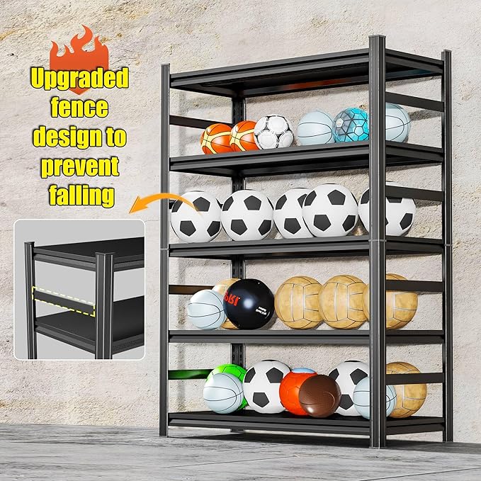 72''H Garage Storage Shelves, 5Tier Heavy-Duty Metal Shelving Unit, 40''W*14''D Adjustable, Double-Layer Column with Reinforced Ribs, Capable of Bearing 3020 lbs for Garage, Warehouse, Kitchen Storage