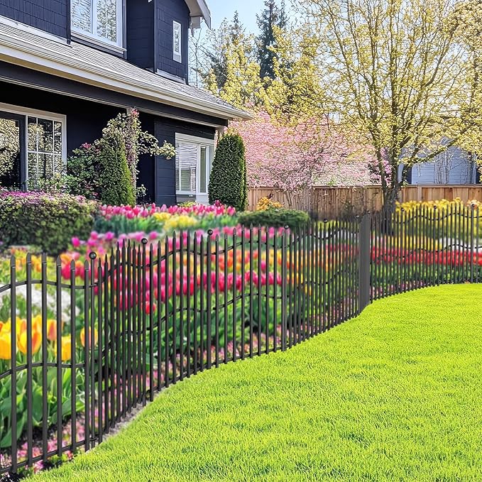 10 Panels No Dig Decorative Garden Fence - 32in H x 22.5ft L, Tall Heavy-Duty Square Tube Animal Barrier, Rustproof Metal Border Fencing for Yard, Outdoor Dog Playpen & Flower Beds