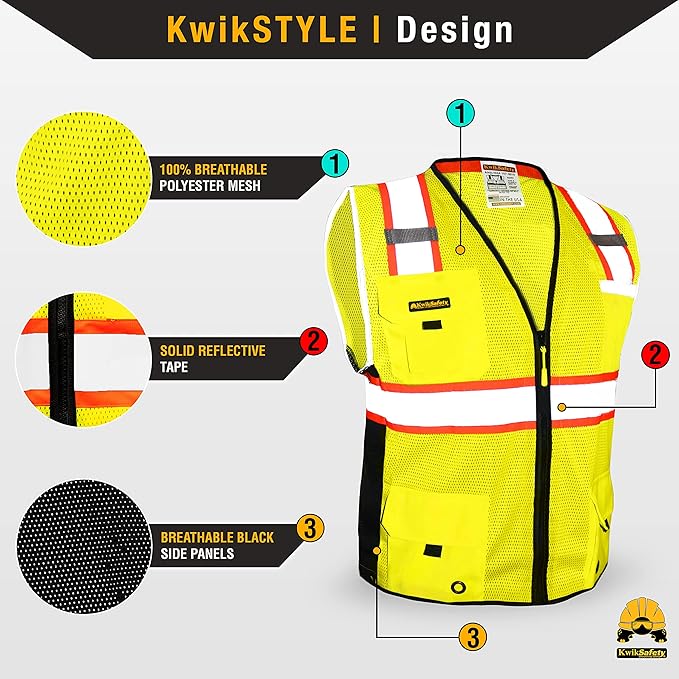 KwikSafety - Charlotte, NC - BIG KAHUNA Safety Vest [2 PACK] Class 2 ANSI OSHA Reflective Vest Durable High Visibility Vest Construction Safety Vest for Men Industrial Work Gear/Yellow 3XL
