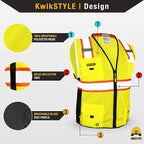 KwikSafety - Charlotte, NC - BIG KAHUNA Safety Vest [11 Pockets] Class 2 ANSI OSHA Reflective Vest Durable High Visibility Vest Construction Safety Vest for Men Industrial Work Gear/Yellow 3XL