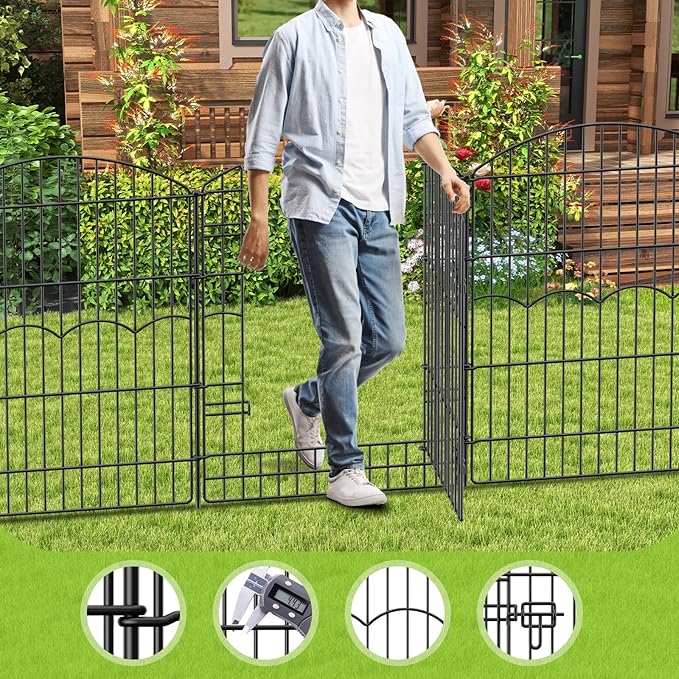 Decorative Garden Fence 6 Panels 14.8ft(L)×38in(H) No Dig Animal Barrier Fencing with 5 Panels + 1 Gate, Metal Garden Fences Rustproof Wire Border Temporary Dog Fence Outdoor for Patio Yard Lawn