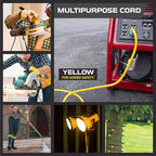 Iron Forge Cable 10 Gauge 50ft Lighted Outdoor Heavy Duty Extension Cord with 3 Outlets - 15 Amp 10/3 SJTW Yellow Extension Cord with Multiple Outlets