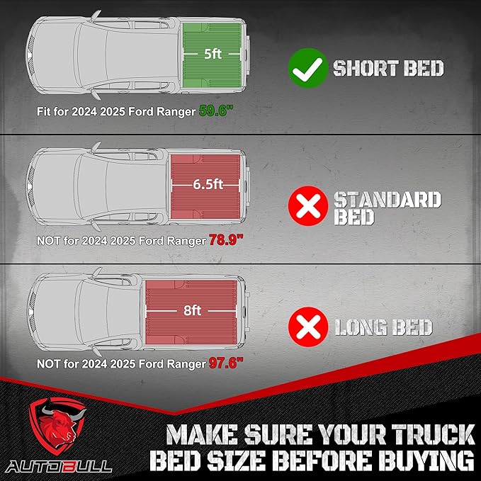 Truck Bed Mat Bed Liner Fit for Ford Ranger (5FT, 59.6" Bed) 2019-2023, Vehicle Truck Bed Liner Custom Fit All Weather Protection TPE Pickup Car Bed Mat