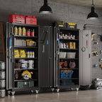 Garage Storage Cabinet with 5 Adjustable Shelves and Door Pegboard,Metal Storage Cabinet with Wheels for Garage Home,Required Assembly,Black, 71" H×32" W×16" D