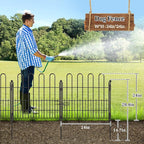 Bepatio Decorative Garden Fence Animal Barrier with Gate, 24in (H) x 20ft (L) 10 Panels Decorative Dog Fence Outdoor for Yard, Heavy Duty Rustproof Metal Fence Border, Flower Bed, Easy Setup, Black