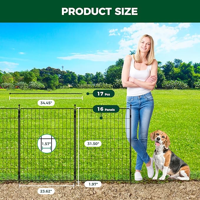 FXW Decorative Garden Fence for Yard - 32in(H) x 31.5ft(L) 16 Panels - Metal Fencing Panels - Animal Barrier Border for Dogs & Rabbits, Flower & Plant Edging