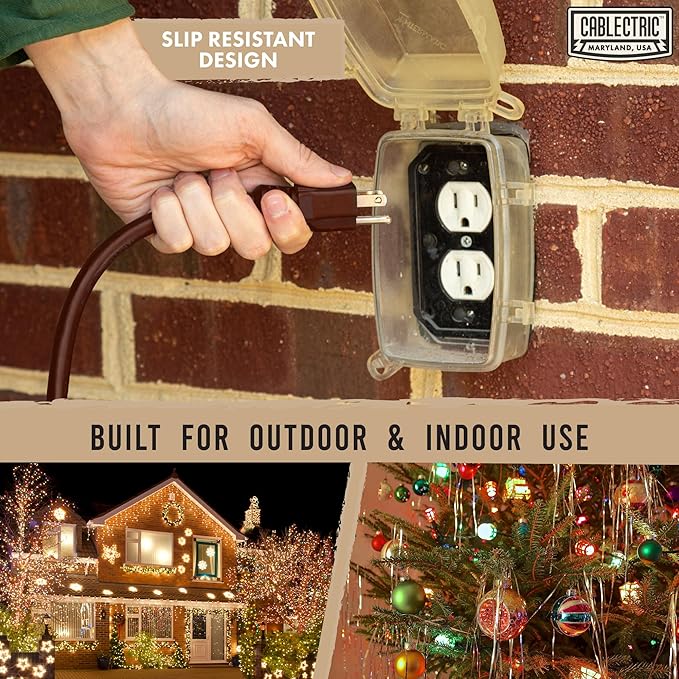 Brown Outdoor Extension Cord 50 ft, 16/3 Heavy Duty Cable with 3 Prong Grounded Plug, 13 AMP for Garden, Lawn, Landscaping, Tools & Appliances, 50 ft Extension Cord 3 Prong